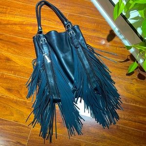 Vegan leather purse with fringe on front and back